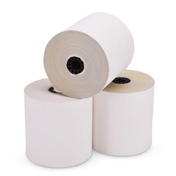 Iconex 2-Ply Carbonless Paper Rolls, 3&quot; x 10&#39;, White/Canary, 50/Carton