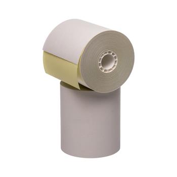 Iconex 2-Ply Carbonless Rolls, 3.23&quot; x 90&#39;, White/Canary, 50 Rolls/Carton