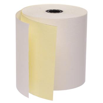 Iconex 2-Ply Carbonless Rolls, 2.75&quot; x 90&#39; White/Canary, 50 Rolls/Carton