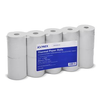 Iconex Direct Thermal Paper Rolls, 3-1/8&quot; x 230&#39;, White, 10 Rolls/Pack, 5 Packs/Carton