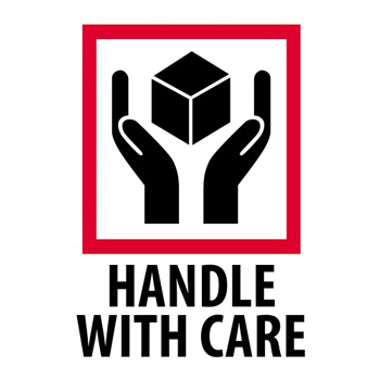 W.B. Mason Co. International Labels, Handle With Care, 3 in x 4 in, Red/White/Black, 500/Roll
