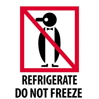 W.B. Mason Co. Climate Labels, Refrigerate- Do Not Freeze, 3 in x 4 in, Red/White/Black, 500/Roll