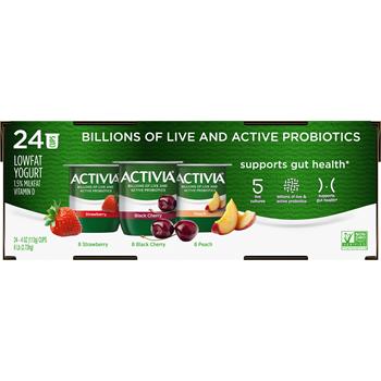 Activia Probiotic Lowfat Yogurt Variety Pack, 4 oz, 24/Case
