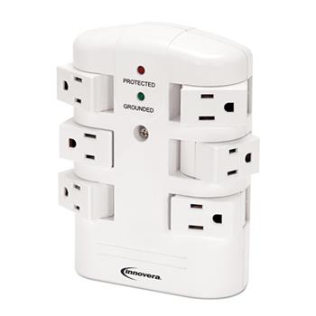 Innovera Wall Mount Surge Protector, 6 Outlets, 2160 Joules, White