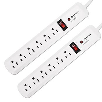 Innovera&#174; Surge Protector, 6 Outlets, 4 ft Cord, 540 Joules, White, 2/PK