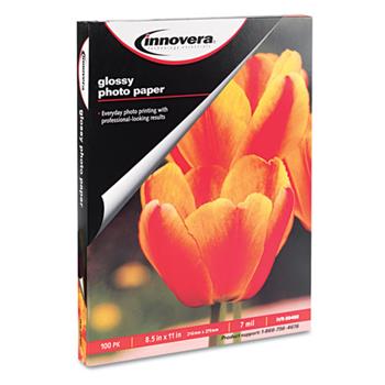 Innovera&#174; Photo Paper, Glossy, 7 mil, 8.5&quot; x 11&quot;, White, 100/Pack