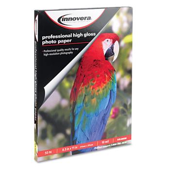Innovera Photo Paper, High-Gloss, 10 mil, 8.5&quot; x 11&quot;, High-Gloss White, 50 Sheets/Pack