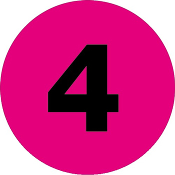 W.B. Mason Co. Number Labels, 4, 1 in Diameter Circle, Fluorescent Pink, 500/Roll