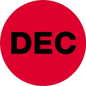 W.B. Mason Co. Months of the Year Labels, DEC, 1 in Circle, Fluorescent Red, 500/Roll