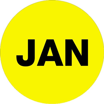 W.B. Mason Co. Months of the Year Labels, JAN, 2 in Circle, Fluorescent Yellow, 500/Roll
