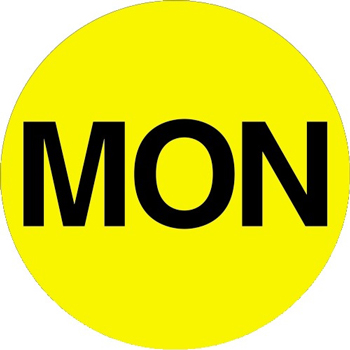 W.B. Mason Co. Inventory Circle Labels, Days of the Week, MON, 2 in Diameter, Fluorescent Yellow, 500/Roll
