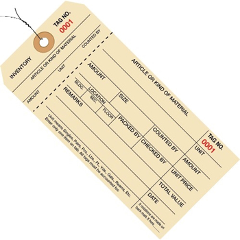 W.B. Mason Co. Inventory Tags, 1 Part Stub Style #8, Pre-Wired, (2000-2999), 6 1/4&quot; x 3 1/8&quot;, Manila, 1000/CS