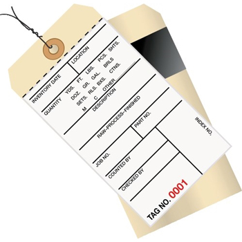 W.B. Mason Co. Inventory Tags, 2 Part Carbon Style #8, Pre-Wired, (4000-4499), 6 1/4&quot; x 3 1/8&quot;, White/Manila, 500/CS