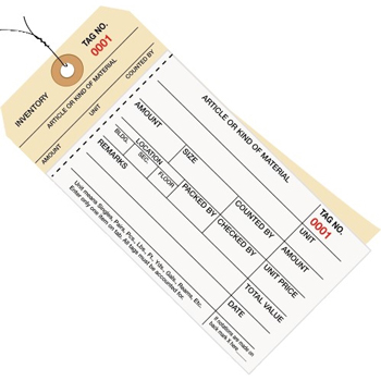 W.B. Mason Co. Inventory Tags, 2 Part Carbonless Stub Style #8, Pre-Wired, (0001-0499), 6 1/4&quot; x 3 1/8&quot;, White/Manila, 500/CS