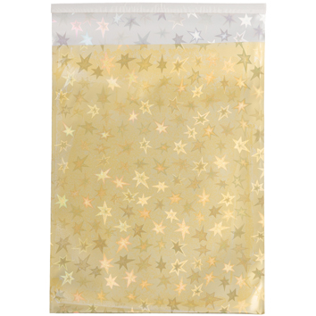 JAM Paper Open End Foil Envelopes with Self Adhesive Closure, 6 1/4&quot; x 7 7/8&quot;, Gold Stars, 100/PK