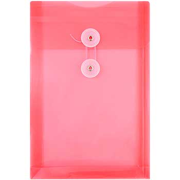 JAM Paper Plastic Envelopes with Button &amp; String Tie Closure, 6 1/4&quot; x 9 1/4&quot;, Red, 24/PK