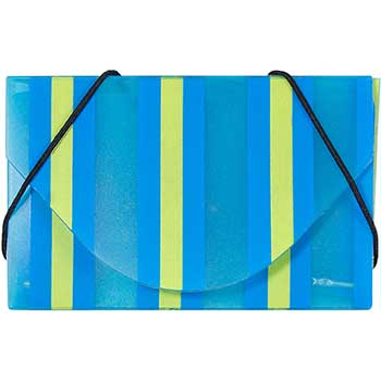 JAM Paper Plastic Business Card Holder Case with Round Flap, Blue and Yellow Striped, 100/PK