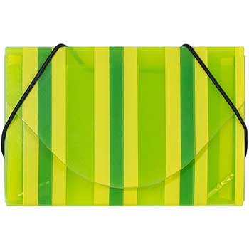 JAM Paper Plastic Business Card Holder Case, Green and Lime Green Striped, 100/PK