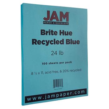 JAM Paper Colored Paper, 24 lb, 8.5&quot; x 11&quot;, Pool Blue, Recycled, 500 Sheets/Carton