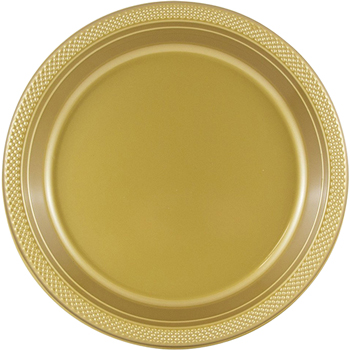 JAM Paper Round Party Plates, Plastic, 10 1/4&quot;, Gold, 20 Plates/Pack