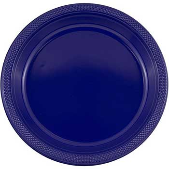 JAM Paper Round Party Plates, Plastic, 10 1/4&quot;, Navy Blue, 20 Plates/Pack