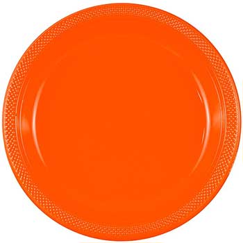 JAM Paper Round Party Plates, Plastic, 10 1/4&quot;, Orange, 20 Plates/Pack