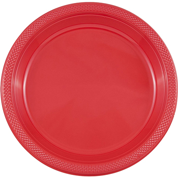 JAM Paper Round Party Plates, Plastic, 10 1/4&quot;, Red, 20 Plates/Pack
