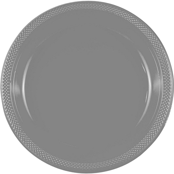 JAM Paper Round Plastic Party Plates - Large - 10 1/4&quot; - Silver - 20/pack