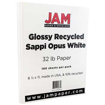 JAM Paper Glossy Paper 2-Sided, 8 1/2 x 11, 32lb White, 100/PK