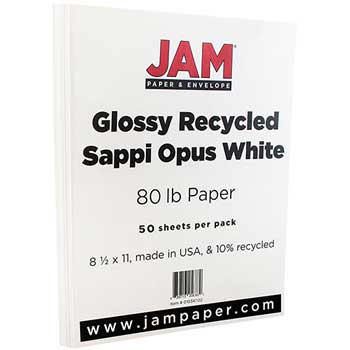 JAM Paper Glossy Cardstock, 80 lb, 8.5&quot; x 11&quot;, White, 50 Sheets/Pack