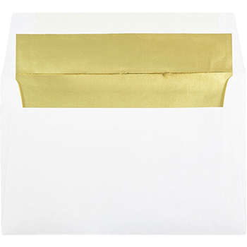 JAM Paper Foil Lined Booklet Invitation Envelope, A9 (5 3/4&quot; x 8 3/4&quot;) White with Gold Lining, 25/PK
