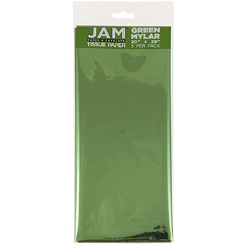 JAM Paper Tissue Paper, Green Mylar, 3 Sheets