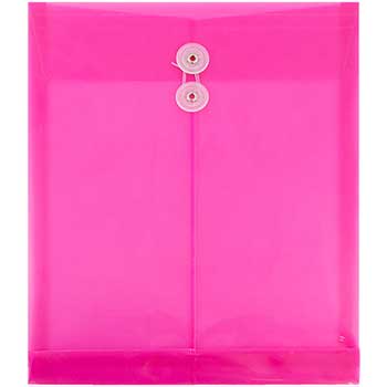 JAM Paper Plastic Envelopes with Button &amp; String Tie Closure, Letter Open End, 9 3/4&quot; x 11 3/4&quot;, Fuchsia, 12/PK