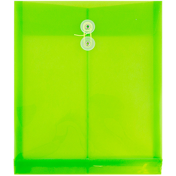 JAM Paper Plastic Envelopes with Button &amp; String Tie Closure, Letter Open-End, 9 3/4&quot; x 11 3/4&quot;, Lime Green, 108/PK