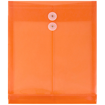 JAM Paper Plastic Envelopes with Button &amp; String Tie Closure, Letter Open-End, 9 3/4&quot; x 11 3/4&quot;, Bright Orange, 108/PK