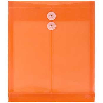 JAM Paper Plastic Envelopes with Button &amp; String Tie Closure, Letter Open End, 9 3/4&quot; x 11 3/4&quot;, Bright Orange, 12/PK