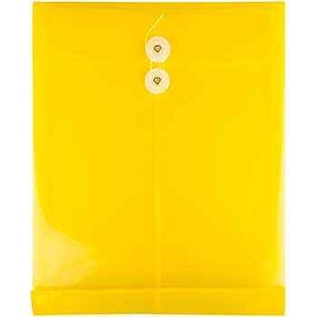 JAM Paper Plastic Envelopes with Button &amp; String Tie Closure, Letter Open End, 9 3/4&quot; x 11 3/4&quot;, Yellow, 12/PK