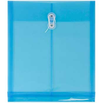 JAM Paper Plastic Envelopes with Button &amp; String Tie Closure, Letter Open End, 9 3/4&quot; x 11 3/4&quot;, Blue, 12/PK