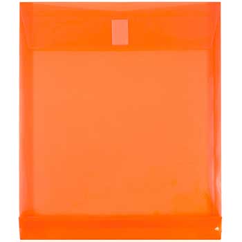 JAM Paper Plastic Expansion Envelopes with Hook &amp; Loop Closure, Letter Open End, 9 3/4&quot; x 11 3/4&quot;, 1&quot; Expansion, Orange, 12/PK