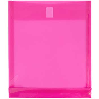 JAM Paper Plastic Expansion Envelopes, Letter Open End, 1&quot; Expansion, Fuchsia Pink, 12/PK