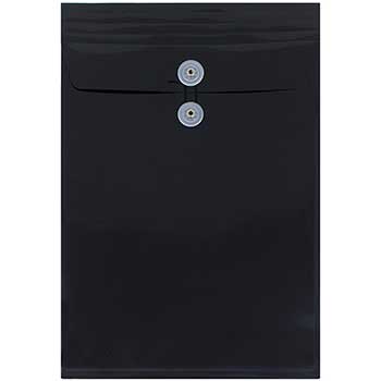 JAM Paper Plastic Envelopes with Button &amp; String Tie Closure, Legal Open End, 9 3/4&quot; x 14 1/2&quot;, Black, 12/PK