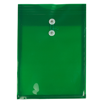 JAM Paper Plastic Envelopes with Button &amp; String Tie Closure, Legal Open-End, 9 3/4&quot; x 14 1/2&quot;, Green, 12/PK