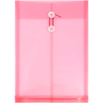 JAM Paper Plastic Envelopes with Button &amp; String Tie Closure, Legal Open End, 9 3/4&quot; x 14 1/2&quot;, Pink, 12/PK