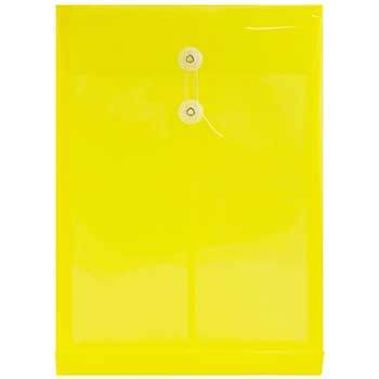 JAM Paper Plastic Envelopes with Button &amp; String Tie Closure, Legal Open End, 9 3/4&quot; x 14 1/2&quot;, Yellow, 12/PK