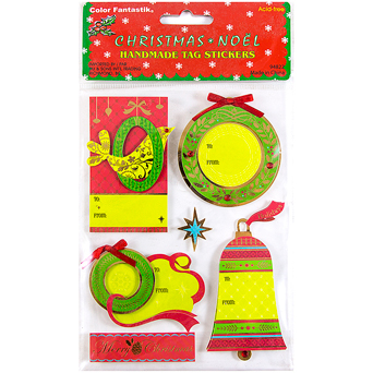 JAM Paper Handmade To/From Christmas Gift Tag Stickers, Green Wreaths, 5/PK