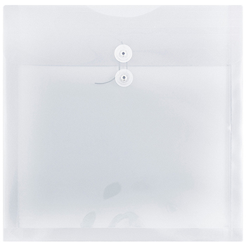 JAM Paper Plastic Envelopes with Button &amp; String Tie Closure, Square, 13&quot; x 13&quot;, Clear, 12/PK
