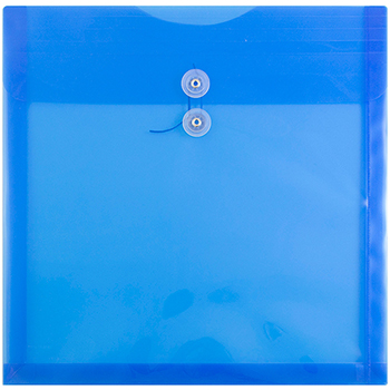 JAM Paper Plastic Envelopes with Button &amp; String Tie Closure, Square, 13&quot; x 13&quot;, Blue, 12/PK