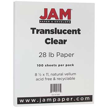 JAM Paper Translucent Vellum Paper, 28 lb, 8.5&quot; x 11&quot;, Clear, 100 Sheets/Pack