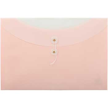 JAM Paper Plastic Envelopes with Button &amp; String Tie Closure, 9 1/8&quot; x 13&quot;, Two-Tone Light Pink, 12/PK