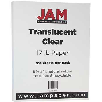 JAM Paper Translucent Vellum Paper, 17 lb, 8.5&quot; x 11&quot;, Clear, 500 Sheets/Ream